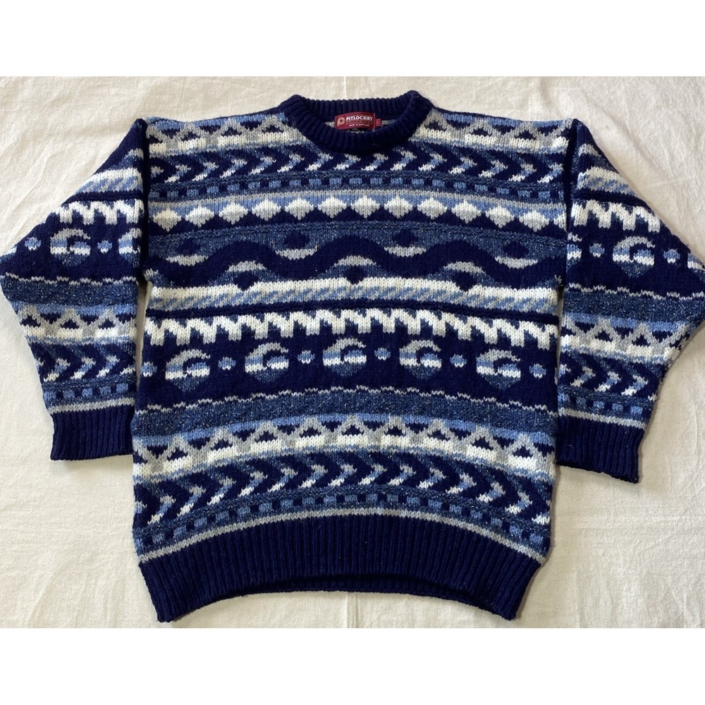 Vintage Pitlochry Wool Knit Crewneck Sweater Size L Fair Isle
